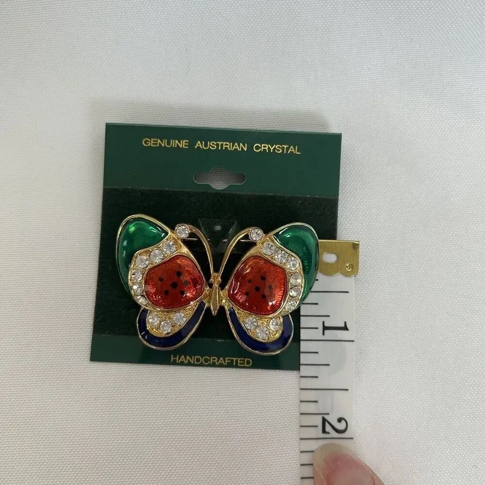 Vintage Genuine Austrian Crystal Butterfly Brooch Pin Handcrafted Colorful